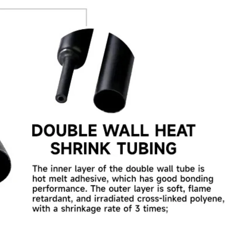 1M/5M 4:1 Black Heat Shrink Tube With Glue Thermoretractile Heat Shrinkable Tubing Dual Wall 4 6 8 12 16 18 20 24 32 36 40 52 72