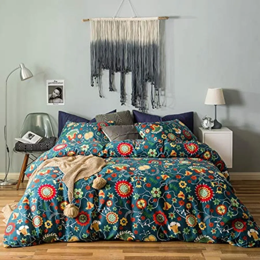 

Flower Duvet Cover 100% Cotton Plant Floral Duvet Cover Set 3 Pieces 1 Colorful Sunflowers Patterned Duvet Cover with Zipper Ti