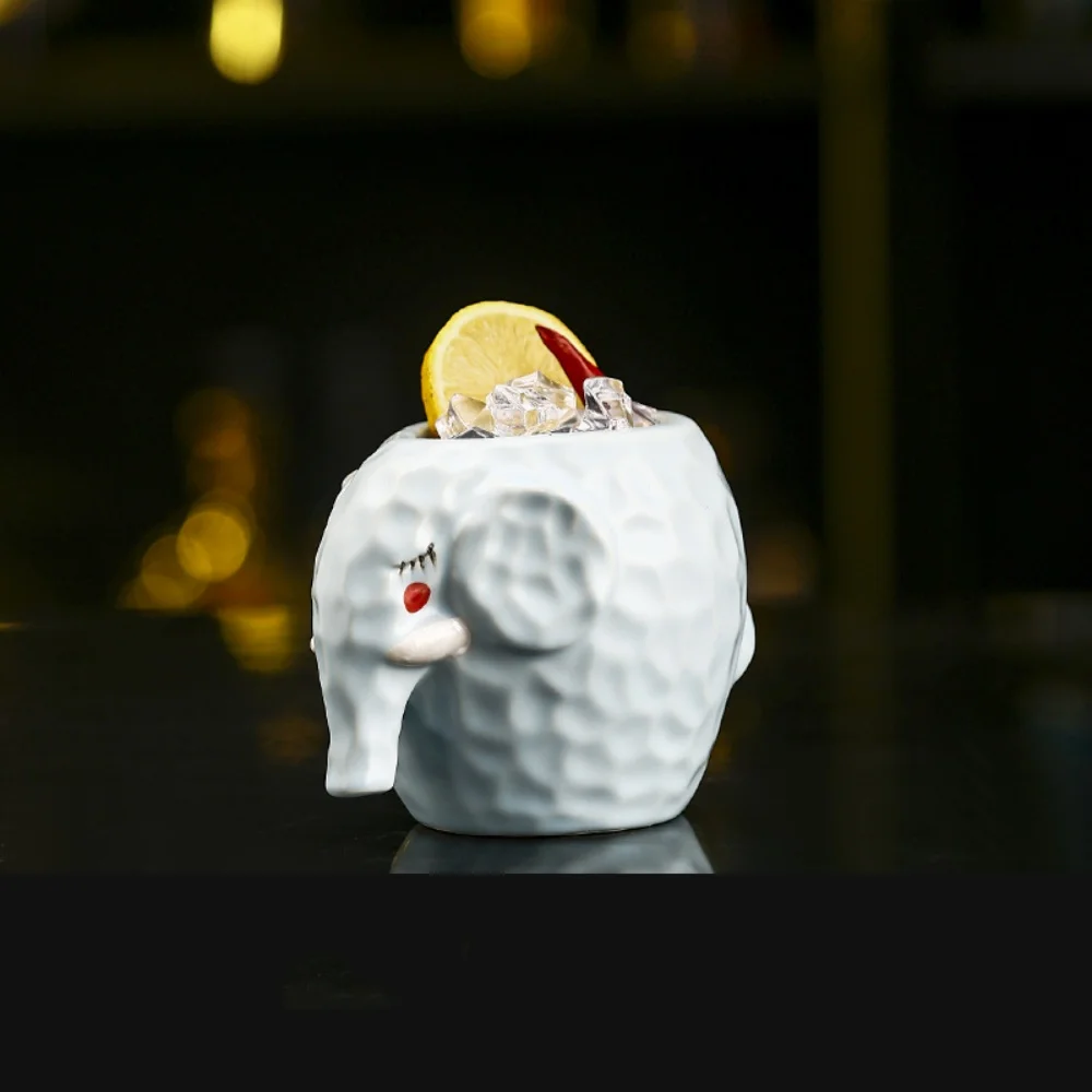 Elephant Tiki Mug Cocktail Glass, Ceramic Hawaiian Drinkware for Exotic Drinks, Cute Bar Professional Barware for Party, 480ml