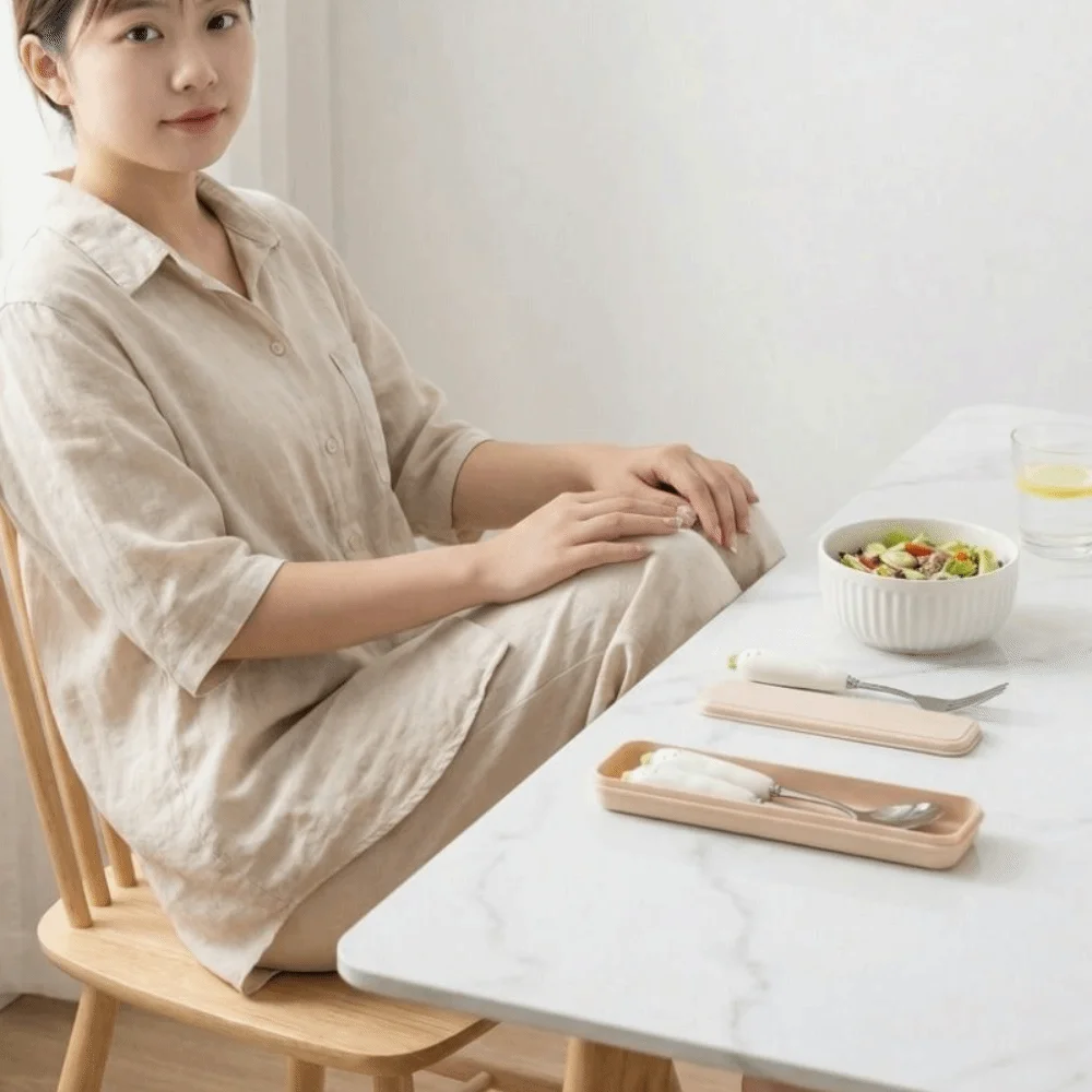 

Stainless Steel Spoon Fork Chopsticks Set Cartoon with Storage Box Carrot Spoon Fork Ceramic Handle Travel Dinnerware Travel