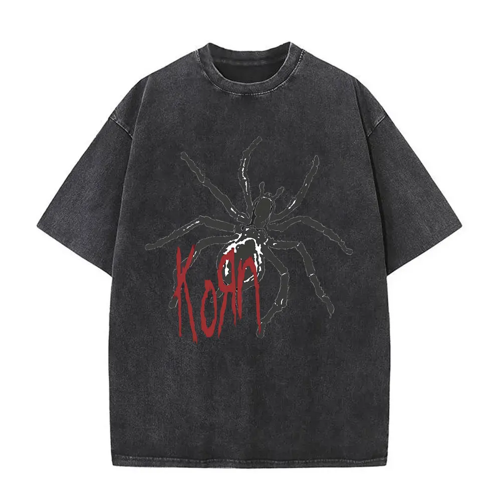 Washed Vintage Rock Band Korn Graphic Print T-shirt Male Metal Music Oversized T-shirts Men Women Funny Kawaii Cute Pink T Shirt