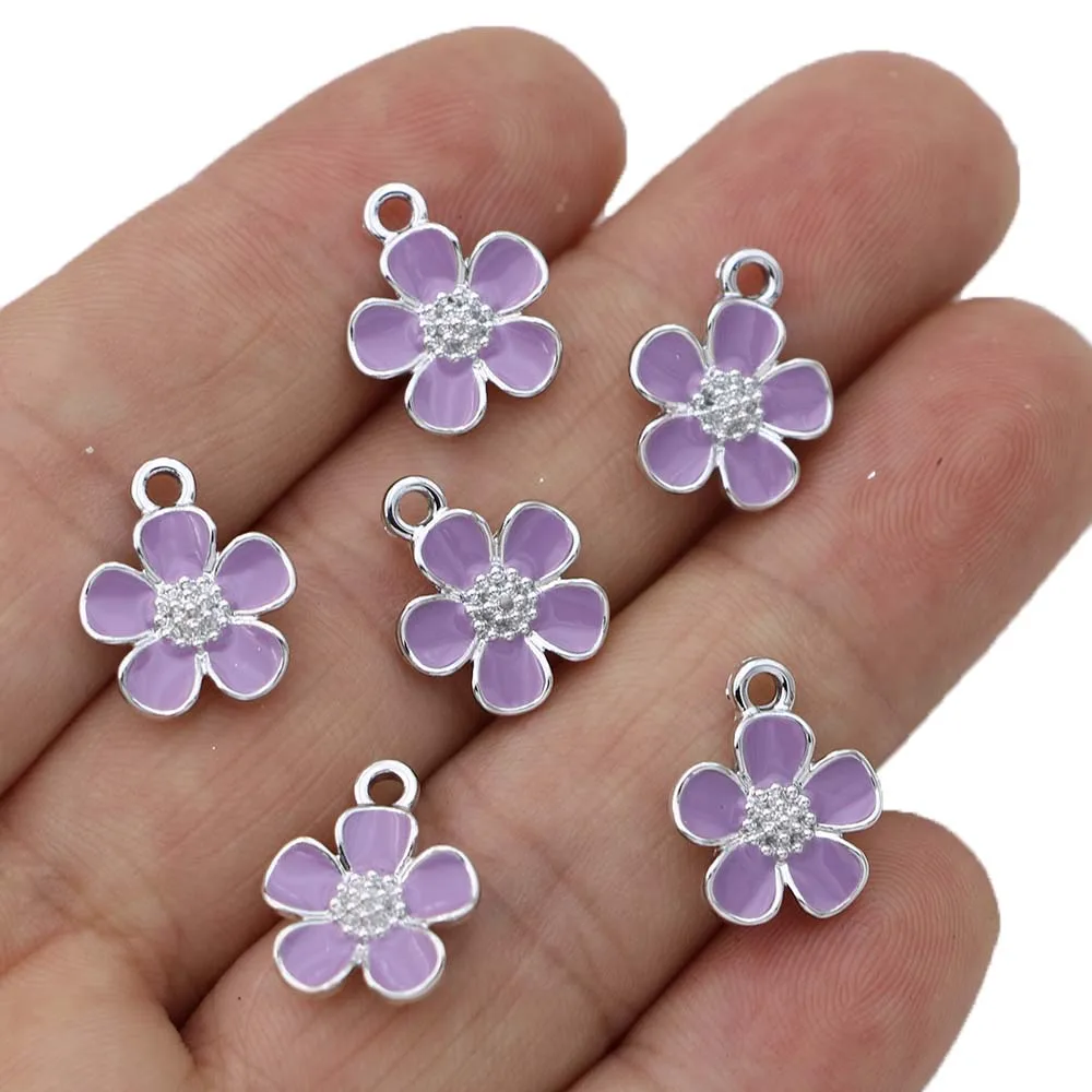 10Pcs Silver Plated Enamel Purple Flower Charms Pendant for Jewelry Making Earrings Bracelet Necklace Accessories DIY Findings - AliExpress 36 - Image 5