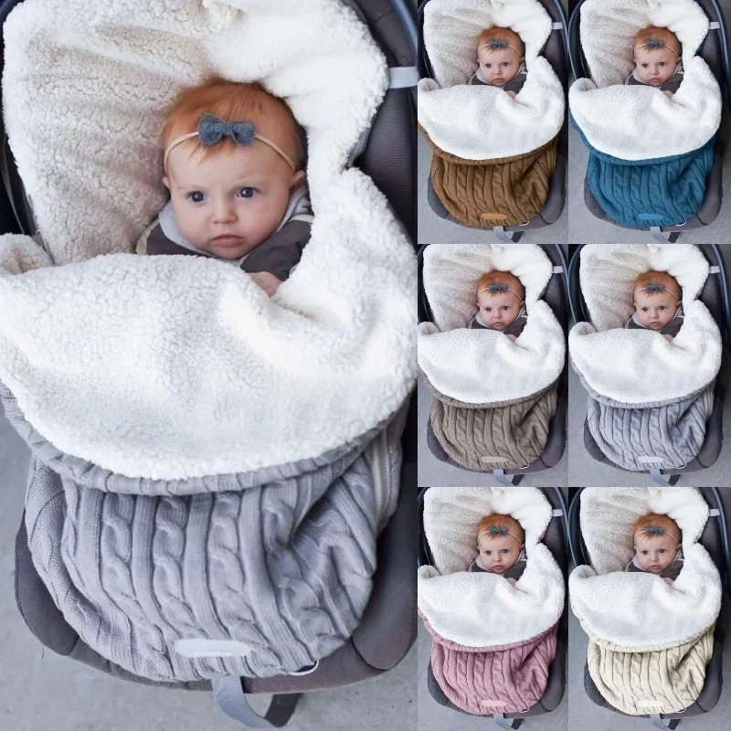 Newborn Baby Winter Stroller Wrap Blanket Footmuff Thick Warm Knit Crochet Swaddle Sleeping Bags Toddler Little Baby Sleep Sack