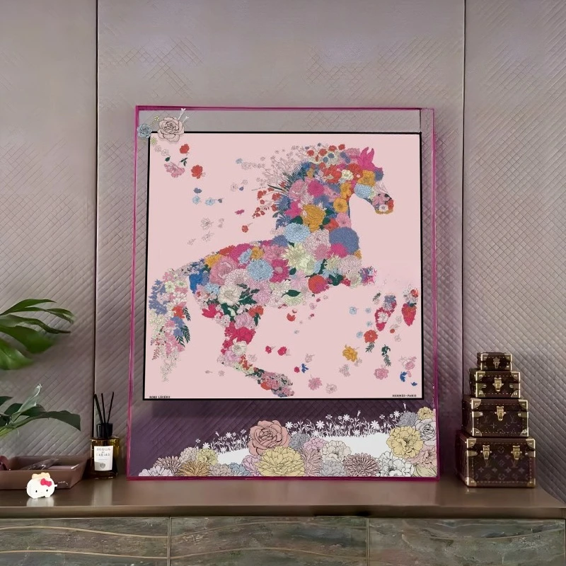 Square 90 * 90 piercing modern light luxury square scarf lossless silk scarf acrylic frame photo frame