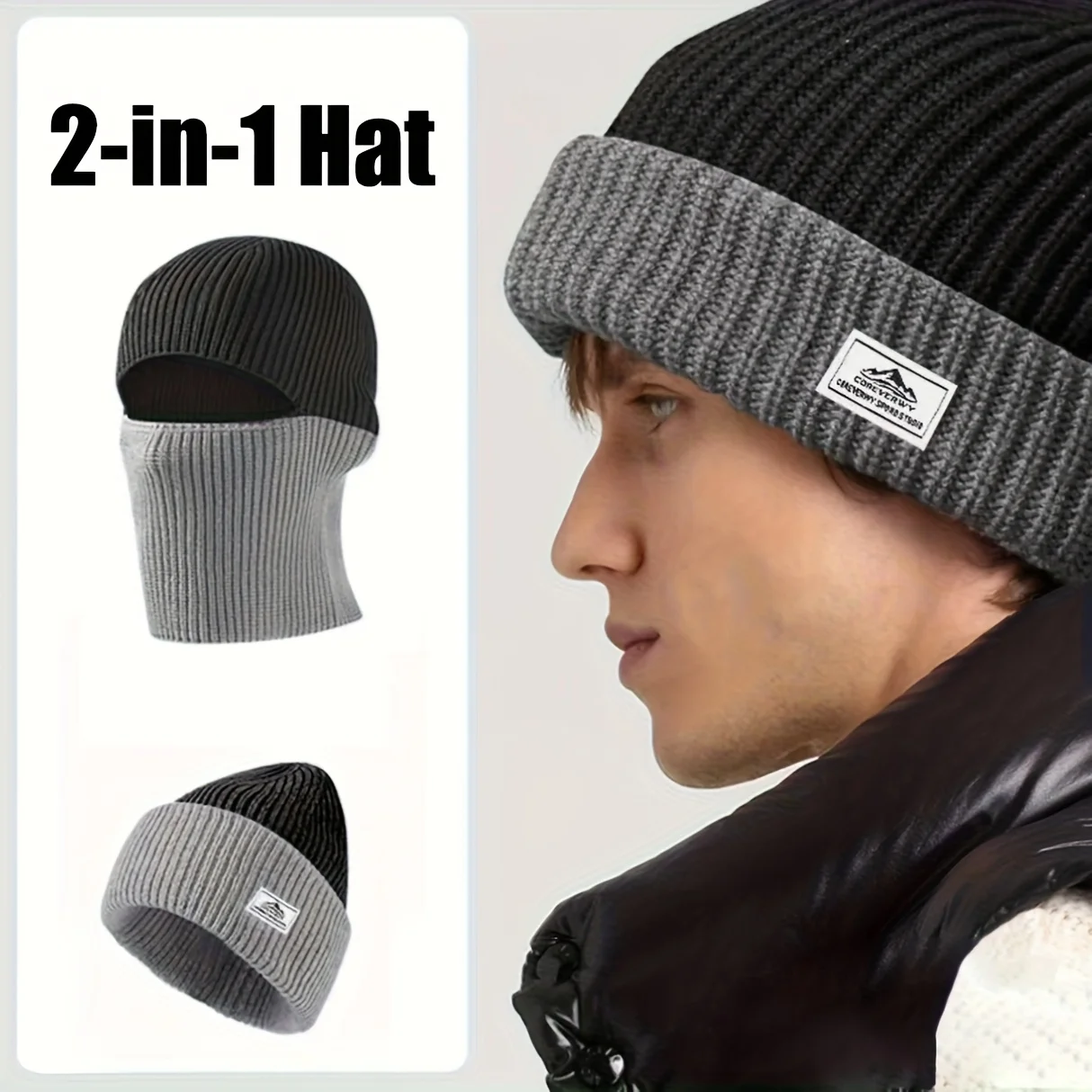 2-in-1-Wintermaske, Mützen, warme gestrickte Sturmhaube, winddicht, Vollgesichts-Skimütze, Outdoor, Radfahren, Gehörschutz, Gesichtsmaske