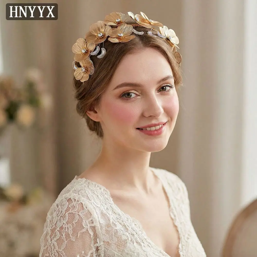 

HNYYX Роскошный элегантный обруч для головы невесты из сплава золотого цвета с блестящими стразами, свадебные головные уборы, аксессуары для волос для вечеринки A410