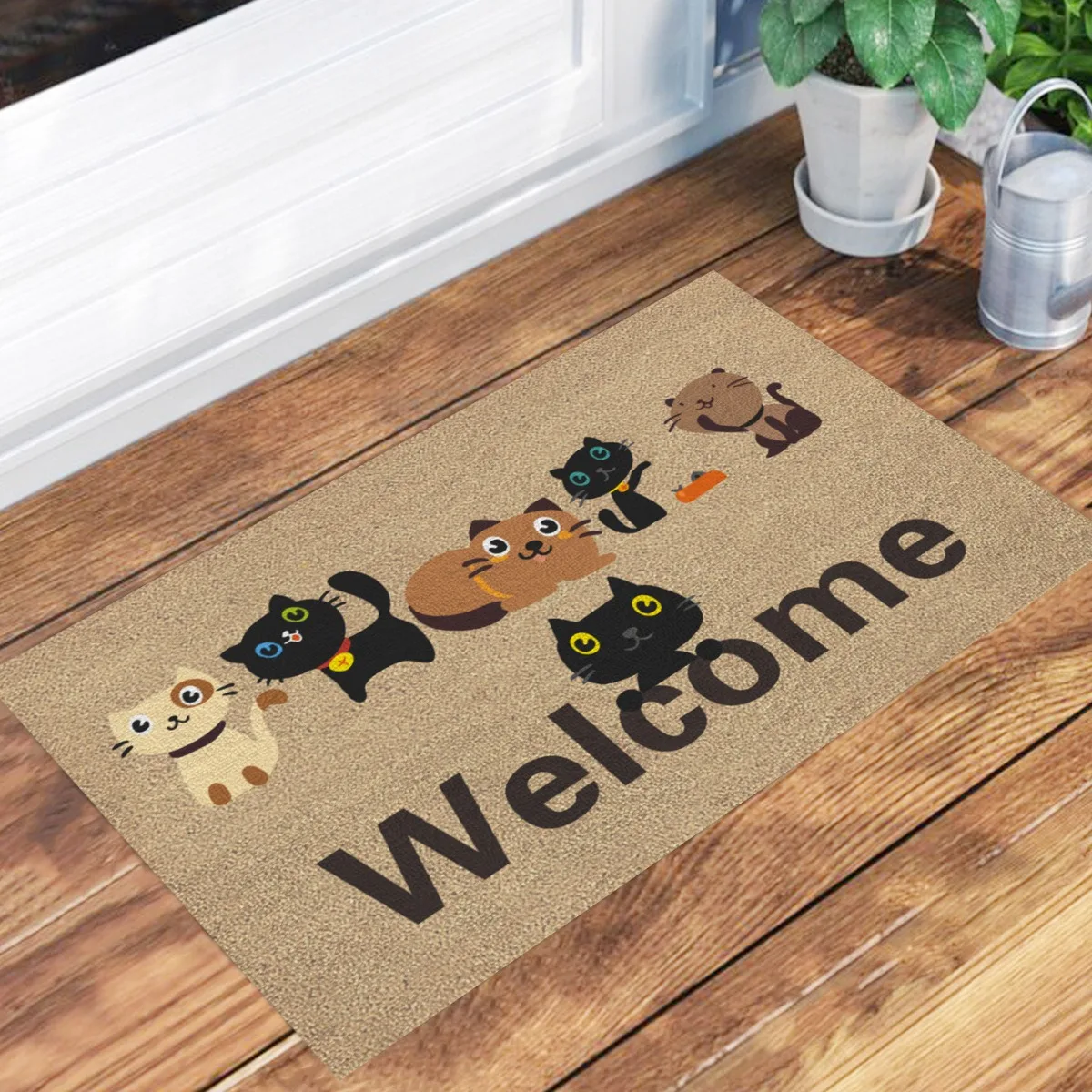 Cute Pet Theme Door Mat With Cartoon Dogs Cats Patterns And Welcome Hello Words Soft Decorative Entryway Rug For Home Indoor
