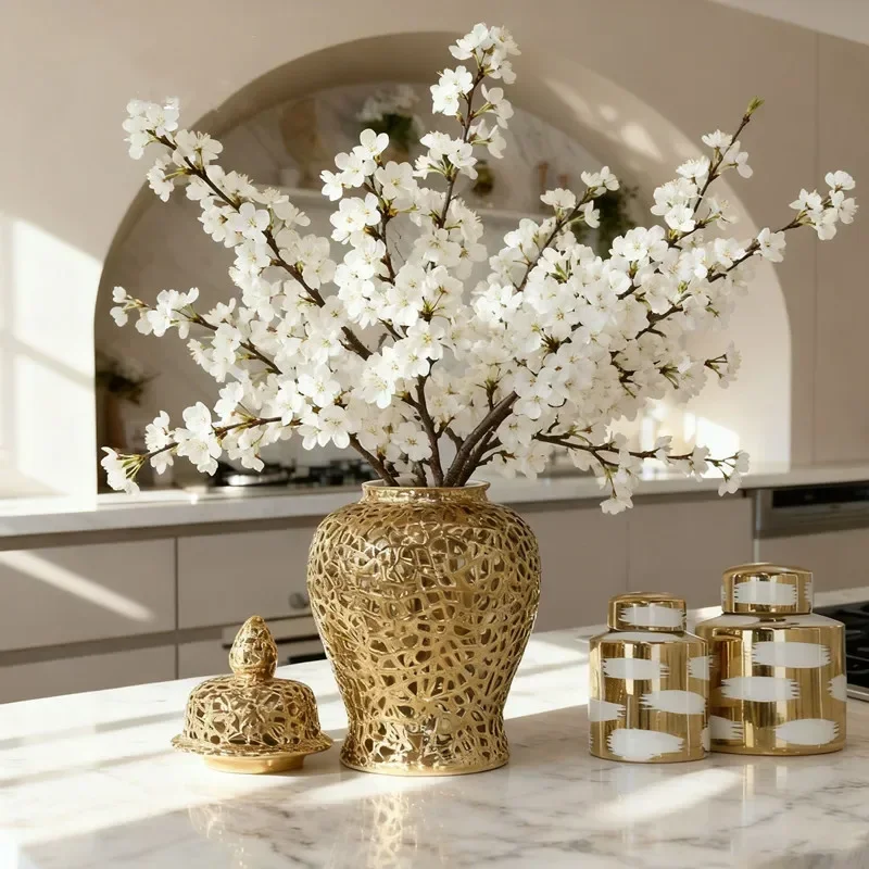 Ceramic Large Vase, White Hollow Ginger Jar, Living Room Storage Jar, Porcelain Handicrafts, Modern Home Decoration Accessories