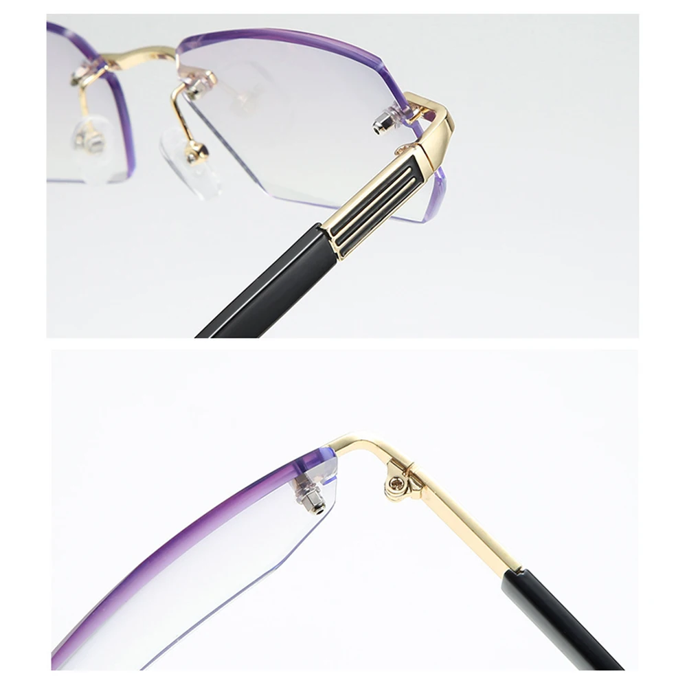 KLASSNUM Men Magnifing Reading Glasses Rimless Cut Edge Lens Presbyopic Glasses Anti Blue Light Presbyopia Clear Lens Glasses +