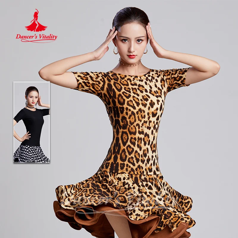 Top con estampado de leopardo para baile latino, ropa de práctica de Tango Chacha Samba para mujer, ropa de entrenamiento profesional de Danza moderna para adultos