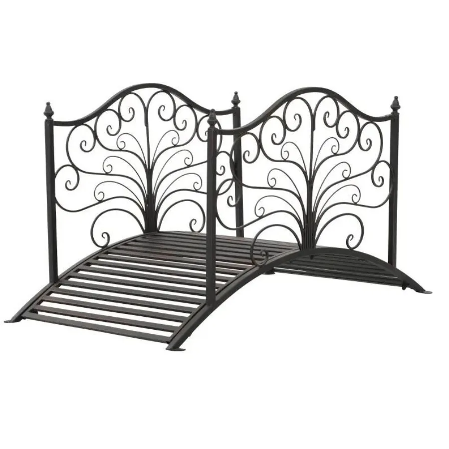 

4' Metal Arch Backyard Garden Bridge with Safety Siderails Delicate Scrollwork Easy Assembly Black Bronze