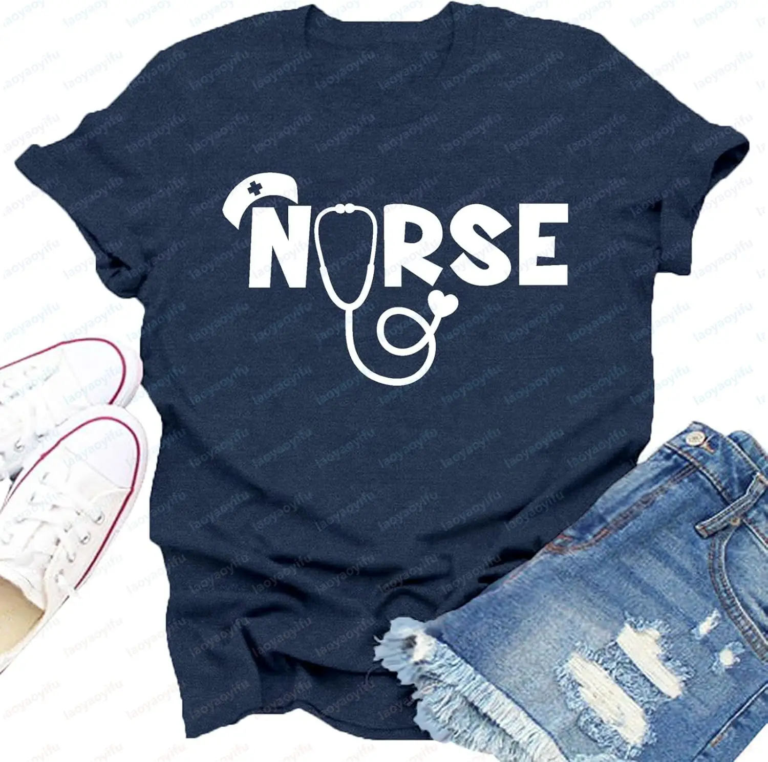 Fashion Women s T-Shirt Summer Short Sleeve Nurse Life Stethoscope Print Casual Breathable Tee for Nurse Day Work Tops Clothing