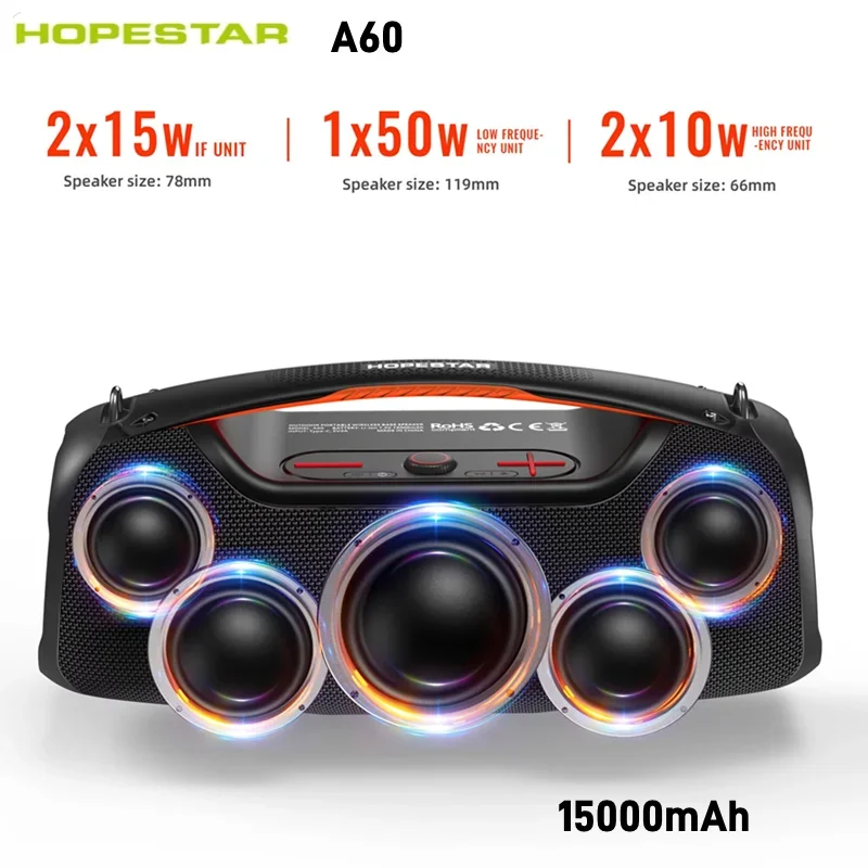 HOPESTAR A60 Wireless Bluetooth Speaker 100W High Power Outdoor Portable Waterproof Strap Portable Pillar Music Center Soundbox