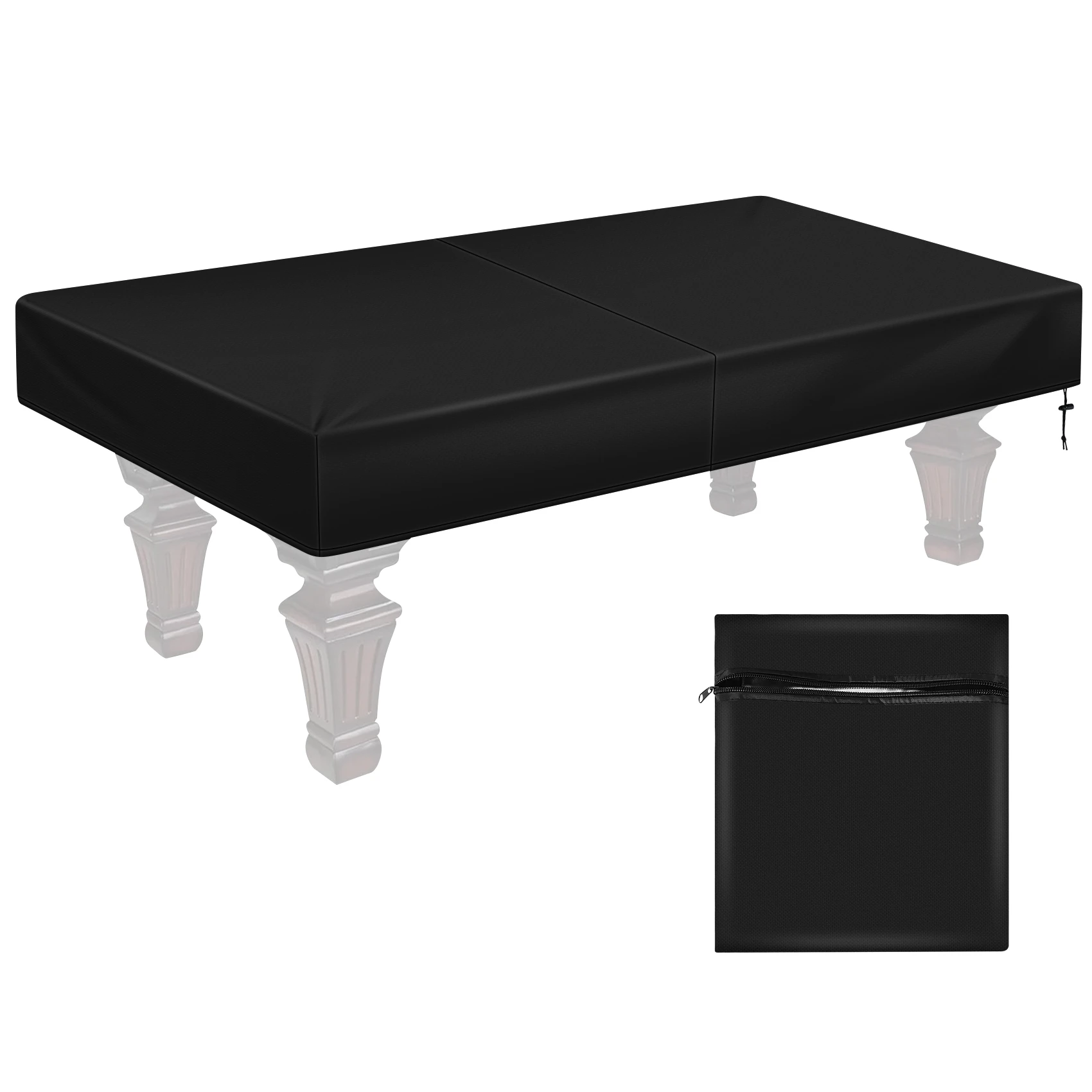 Cubierta de mesa de billar de 8 pies con cordón, cubierta de mesa impermeable duradera para mesa rectangular, negro