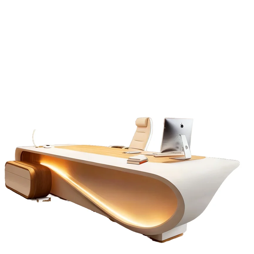 

*Chairman's Office New Chinese Style Wood Executive Desk with Curved Edge and Side Cabinet Business Office Desk