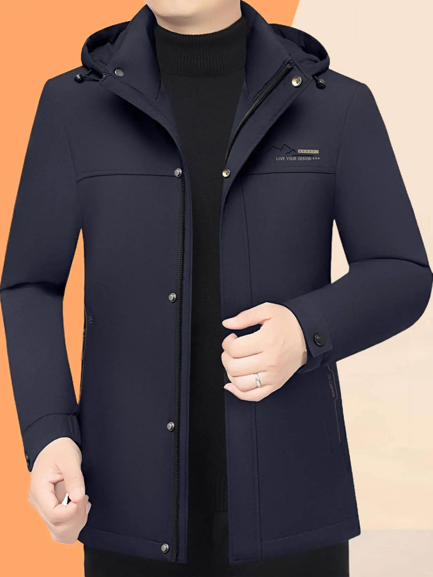 

New Men's Hooded Jaet Thiened Fce Warm Casual Cotton Coat Winter Middle-aged Youth Men's Cotton Jaet Long Sle