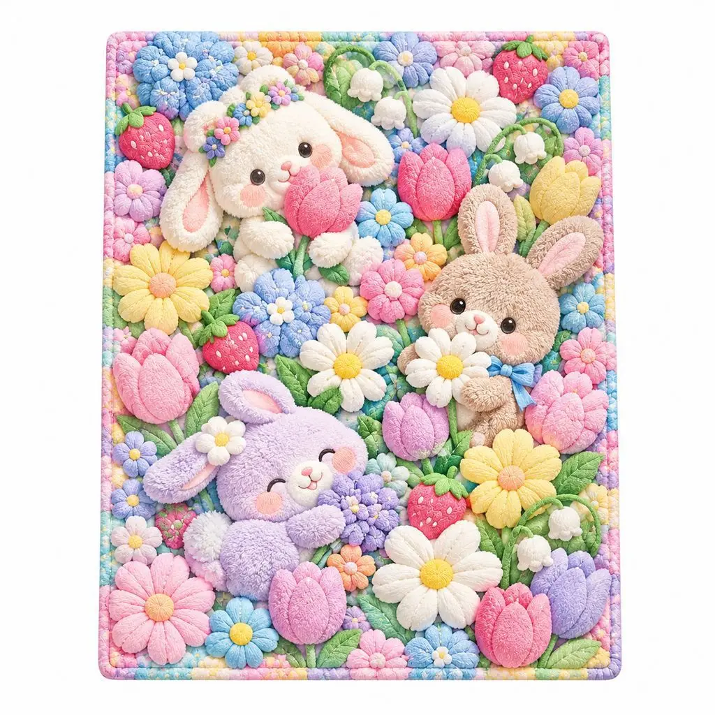 Plush Bear Flannel Blanket Lovely Rabbit Super Soft Cozy Throw Blanekt Sofa Office Nap Birthday Gift for Daughter Bedroom Deocr