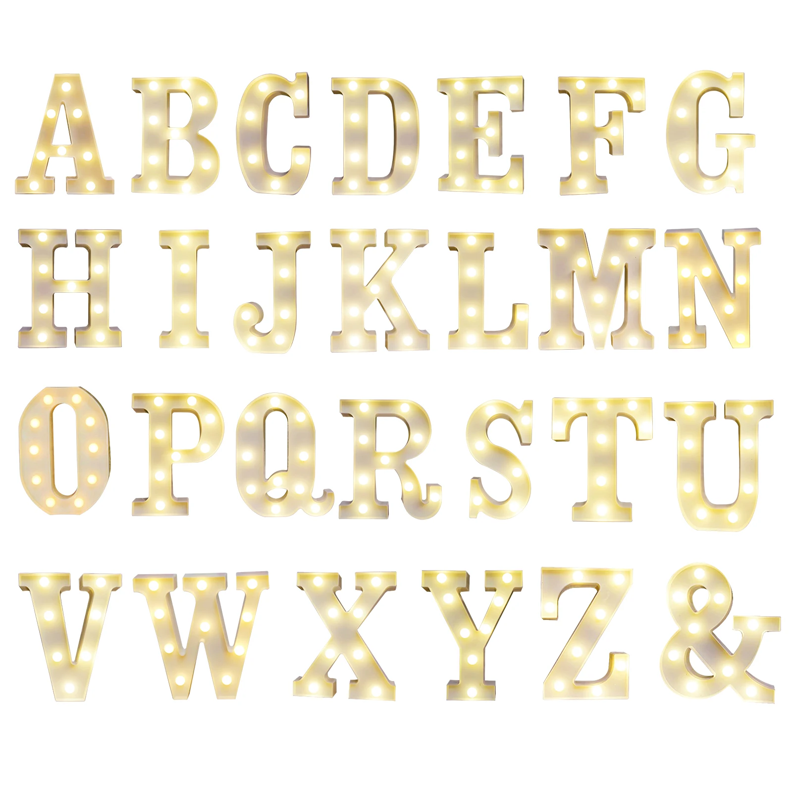 Alphabet LEDs Light Standing Letters Sign with Bulbs Night Lamp Warm White Constant Bright Light Effect for Birthday Christmas