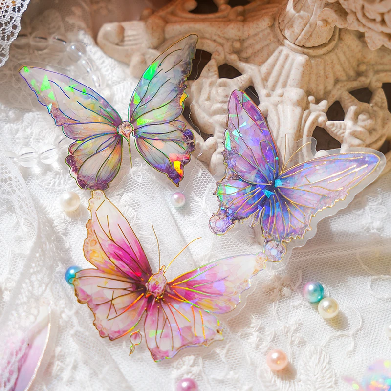 Pet Waterproof Butterfly Sticker Pack Ice Crystal Laser Gold Ins Style Retro Butterfly Handbook Sticker