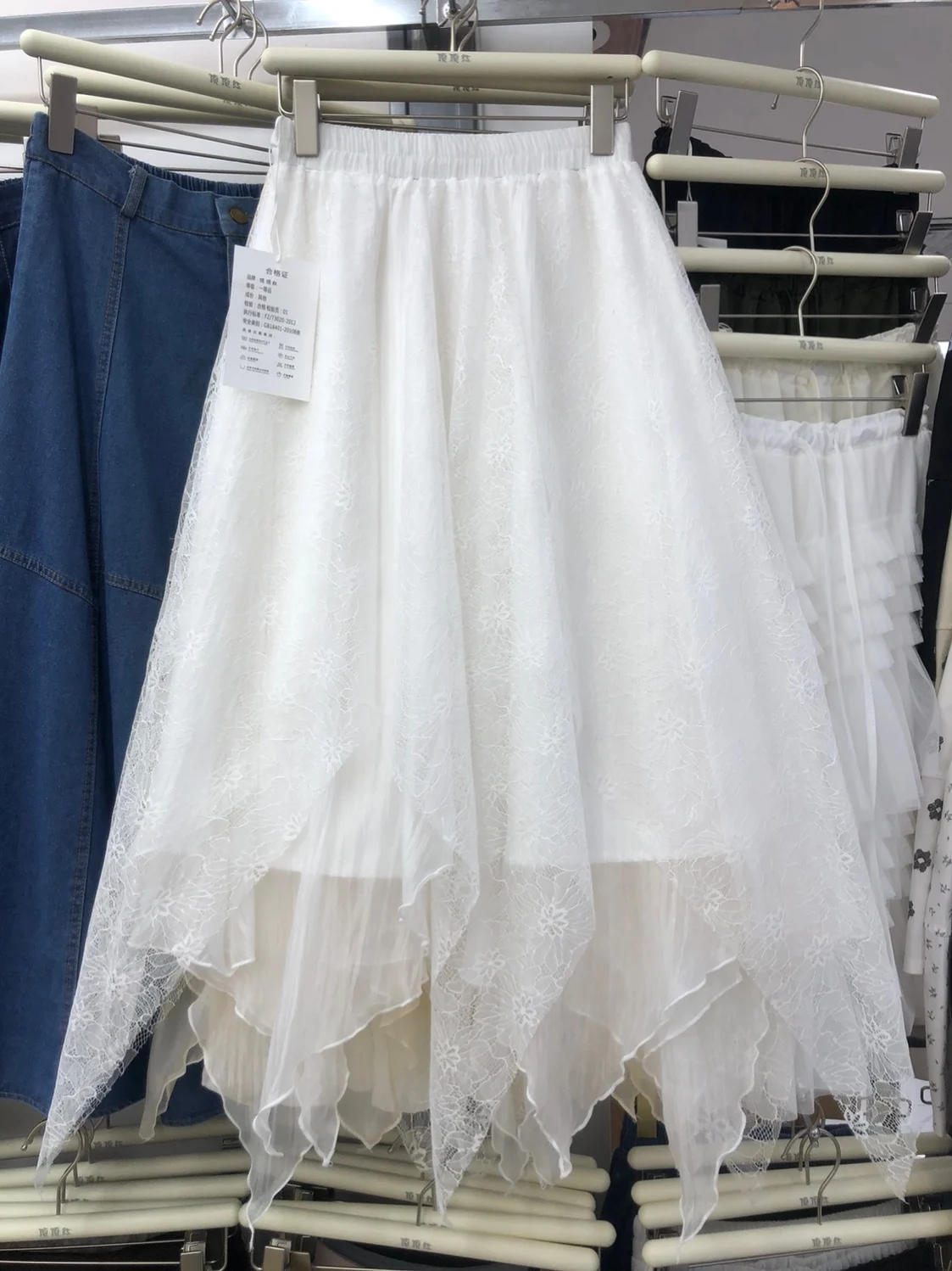 

Белая асимметричная кружевная юбка для женщин, весна-лето 2026, новая, пышная, стройнящая, фееричная, А-силуэт, с высокой талией