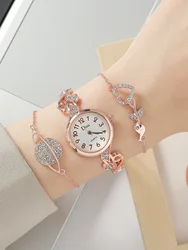 A Classic Fashion Love Heart With Rhinestone Women's Quartz Watch And Two Women's Bracelet Accessories. For Daily Life