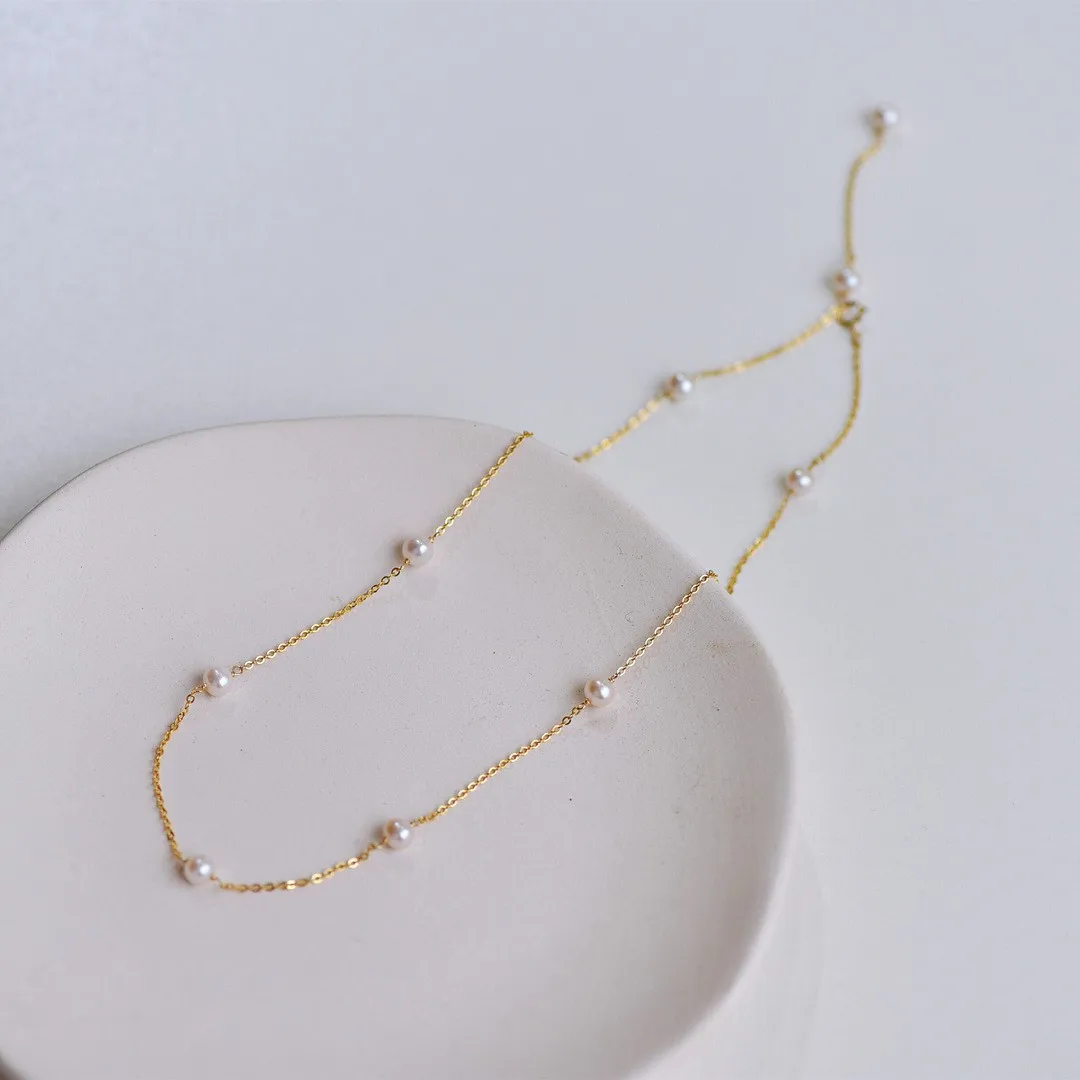 Zooying jewelry  14k Gold Pearl Necklace Dainty Freshwater Pearl Necklace Tiny Pearl Necklace