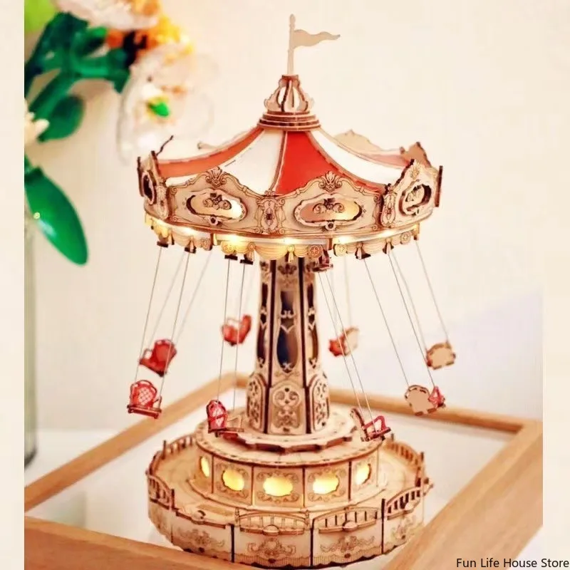 3D Wooden Puzzle Creative Decorations, Playground Fairy Tale Rotating Decorations, Handmade Rotating Wood, Birthday Gifts