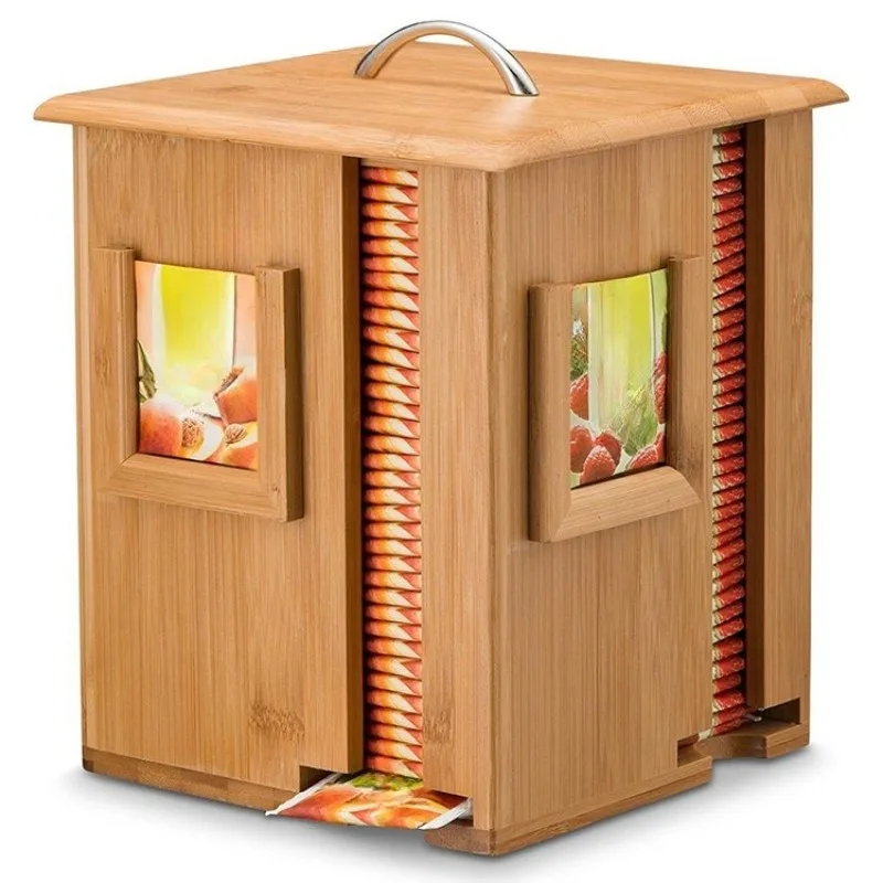 Bamboo Rotatable Tea Storage Box Four‑Grid Independent Compartment Portable Tea Box for Tea Bags Coffee Bags Simple Household