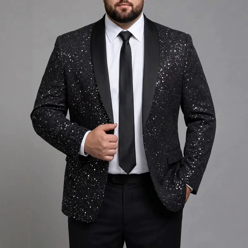 KIDWHXR Man Suit Coat Fashion Sequin Turn Down Collar Male Blazer Slim Long Sleeve Party Prom Wedding Dinner Men Outerwear