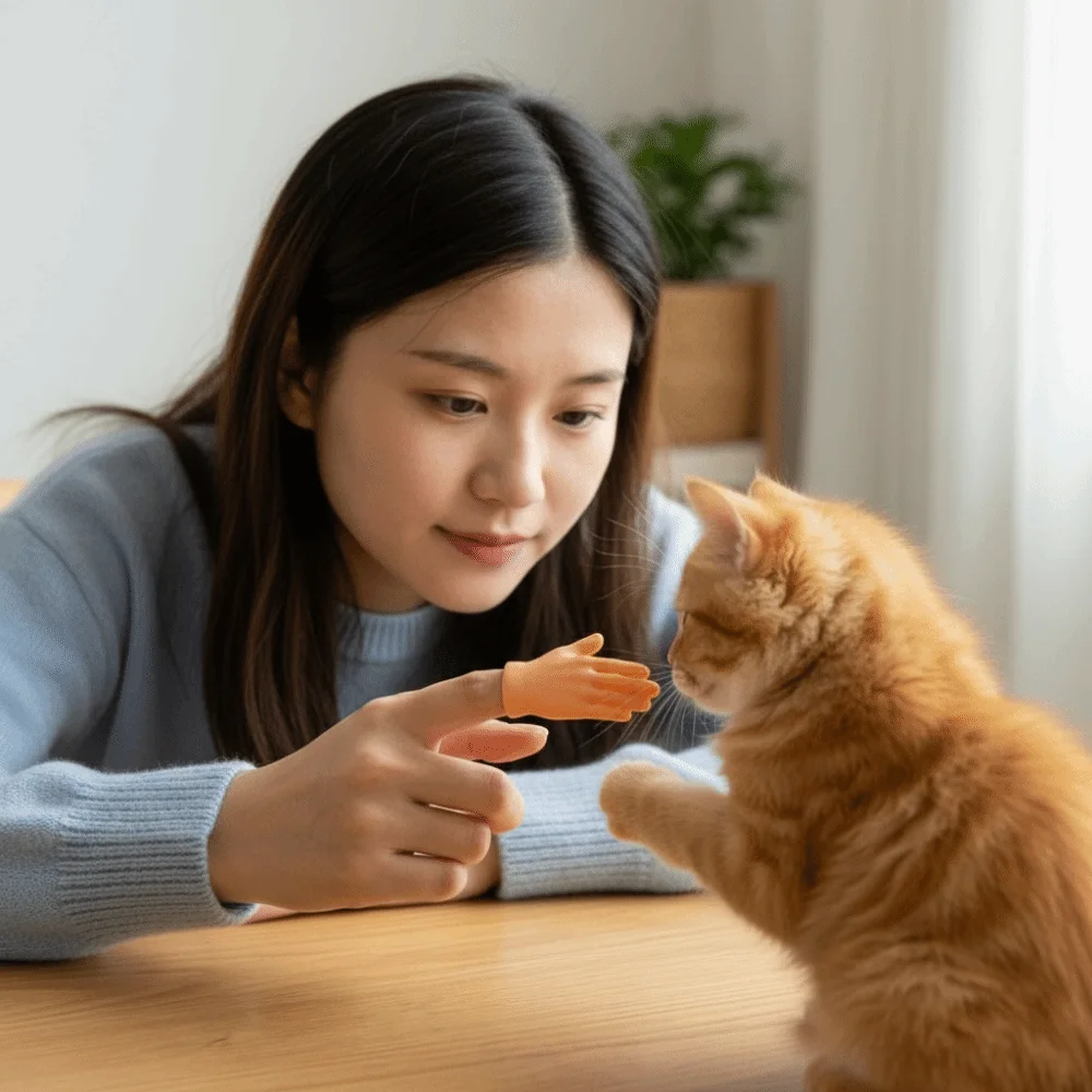 3pcs/set Creative Bite Resistant Pet Finger Puppet Mini Soft Cat Finger Sleeve Funny Cat Finger Fidget Cat Props