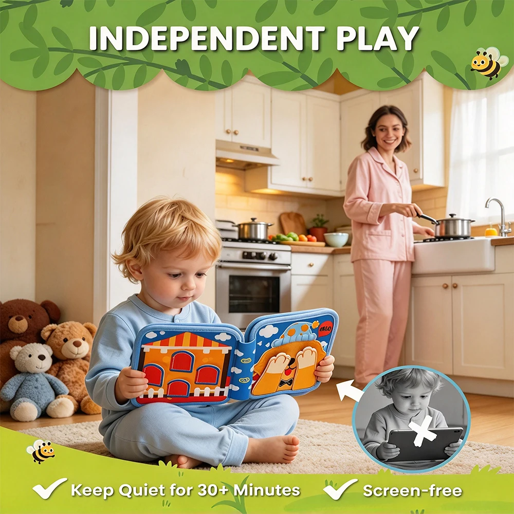 Toddler Washable Felt Busy Book Montessori Toys Busy Board Dog Quiet Book Travel Aessential Learning Activity Board Gift - view 3