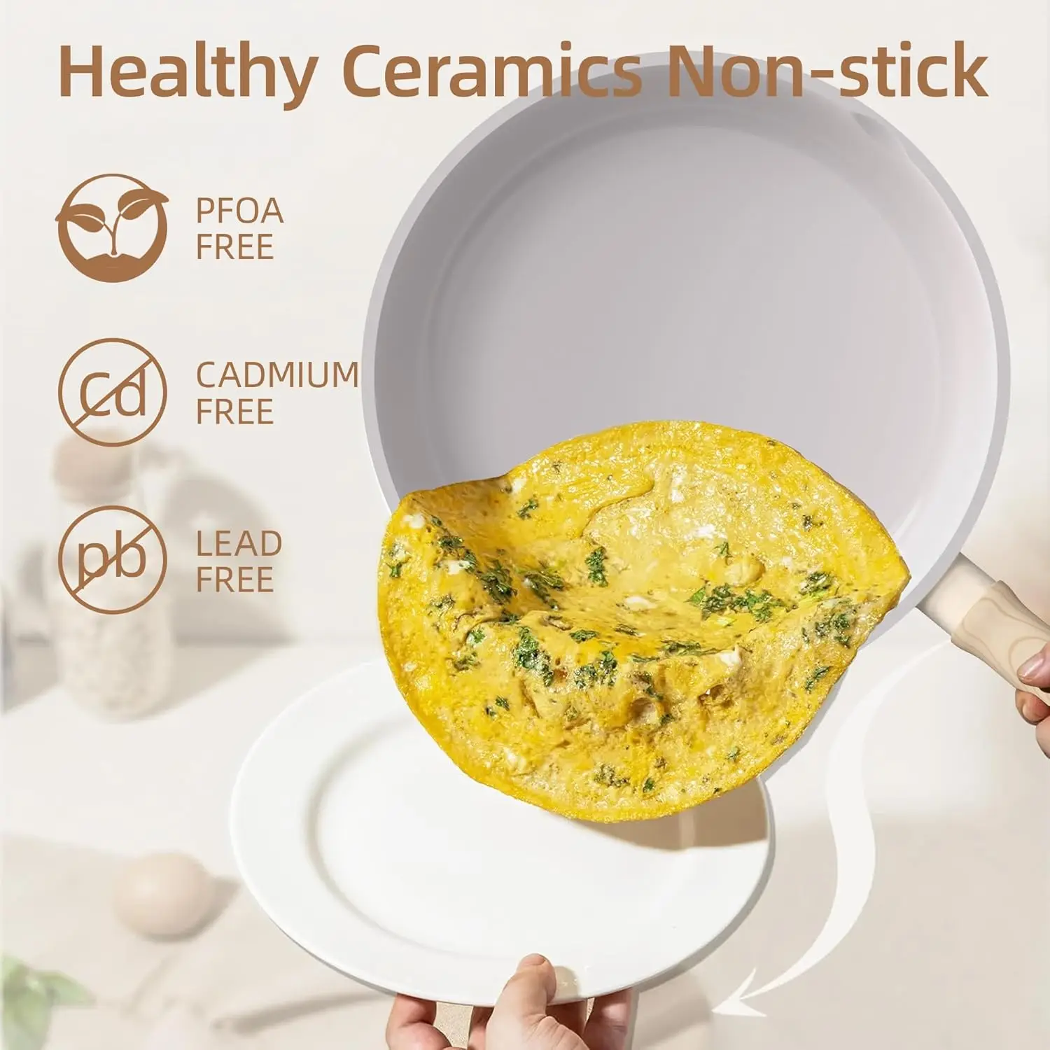 8-Piece Pots and Pans Set Non-stick, Non-toxic Ceramic Cookware Set, Kitchen Cookware Set with Tempered Glass Lids Compatible w