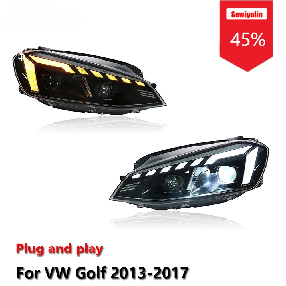 

Sewiyolin Car LED Headlight Assemblies For Volkswagen Golf 2013-2017 Fog DRL Brake Turn Signal Lamp Plug and Play