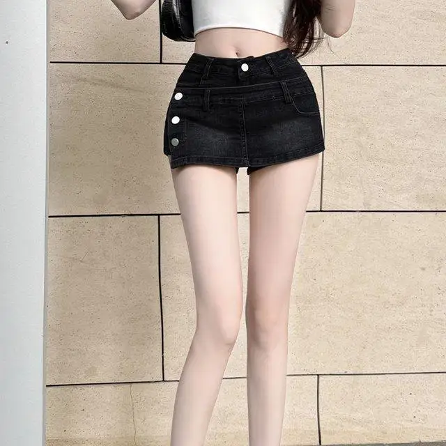 American-Style Washing Denim Skirt Women 2025 Summer New Fashionable Fashionable High-Waisted A-Line Hip Skirt