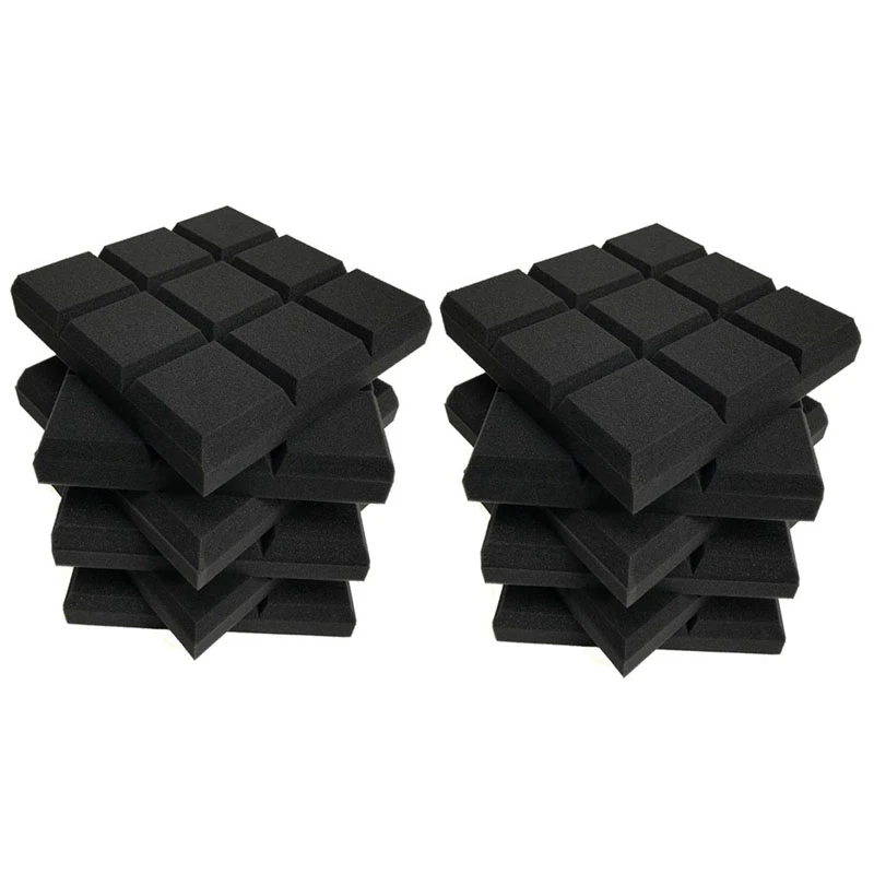 12 Pack 30X30x5cm Acoustic Foam Panels, Beveled 9 Block Tiles, Sound Panels Wedges Soundproof Sound Insulation Absorbing