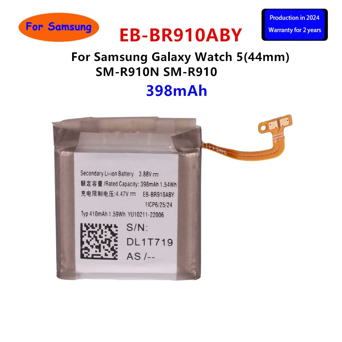 Brand New EB-BR910ABY 398mAh Battery For Samsung Galaxy Watch 5 44mm SM-R910N SM-R910 R910 R910N Smart Watch Batteries +Tools