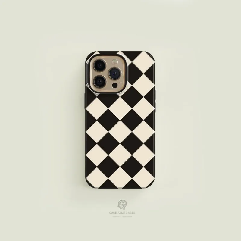 Diamond Checkered Black   Case For IPHONE 16ProMax 15 14 13 12 11 PRO Plus Acrylic TPU Two in one Magnetic Phone Cases