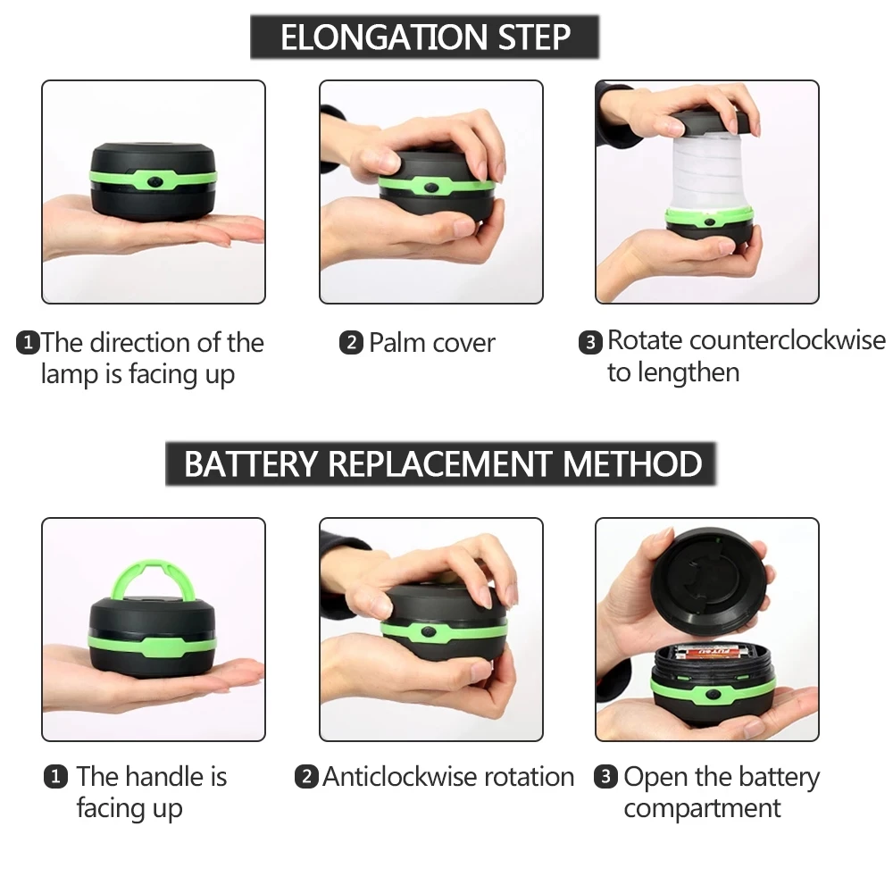 Luz LED plegable telescópica para acampar, tienda de campaña portátil para luz nocturna, linterna de emergencia para acampar, uso con batería AA,