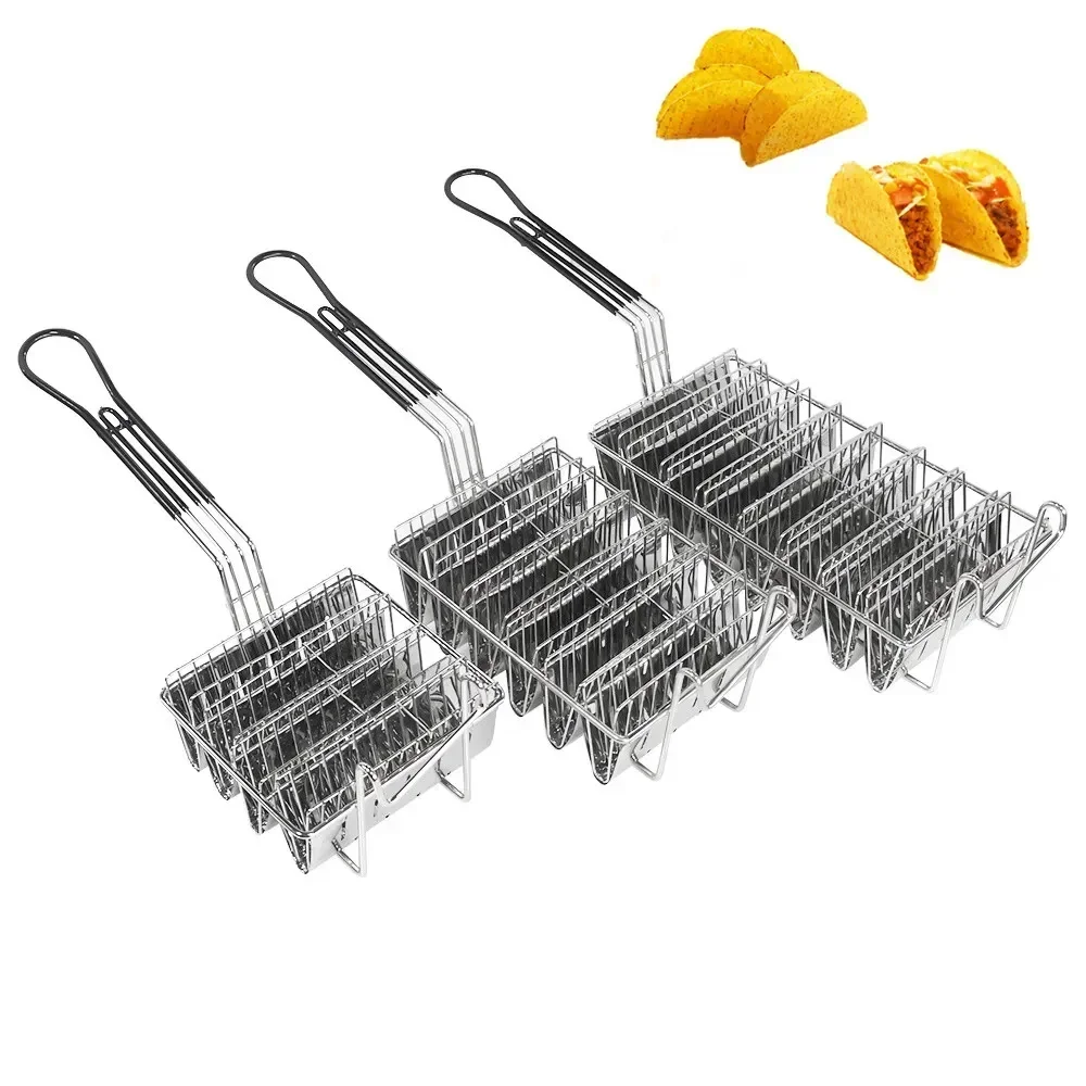 4 6 rejillas de cocina para cocinar fritos, Taco, cesta para patatas fritas, cesta para freír tortilla para freidora de grasa profunda, cesta cuadrada de acero inoxidable