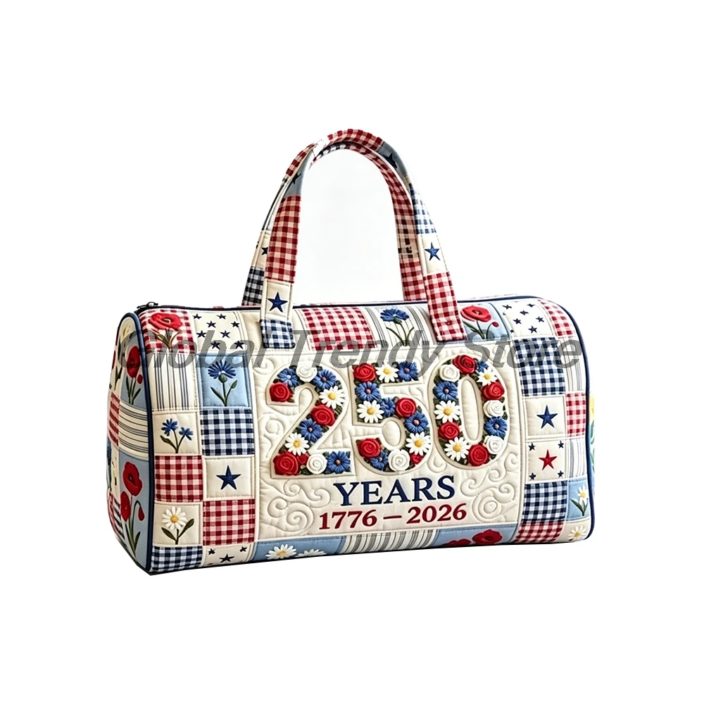 250 Years Patriotic Quilted Duffle Bag America Liberty Legacy 1776-2026 Travel Tote Handbag Women Men Outdoor Weekender Bag