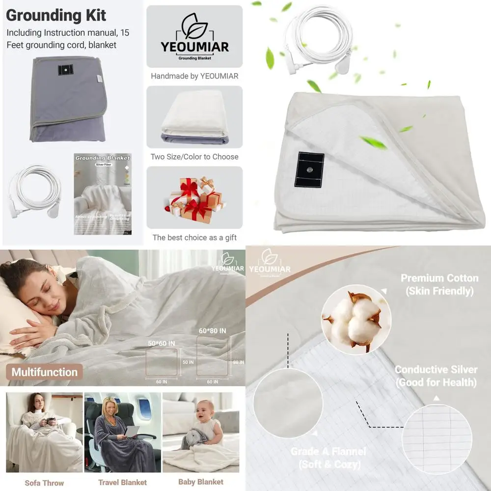 

Электропроводящее заземляющее одеяло Queen-Size для сна и снятия боли, 50x60 дюймов (кремовое)