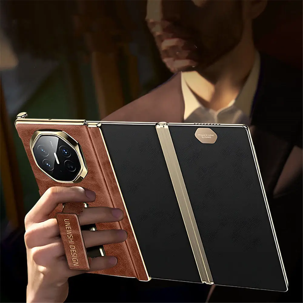 

Откидной чехол из натуральной кожи с двойным шарниром для Huawei Mate XT, ретро масляный воск, браслет, кронштейн, чехол