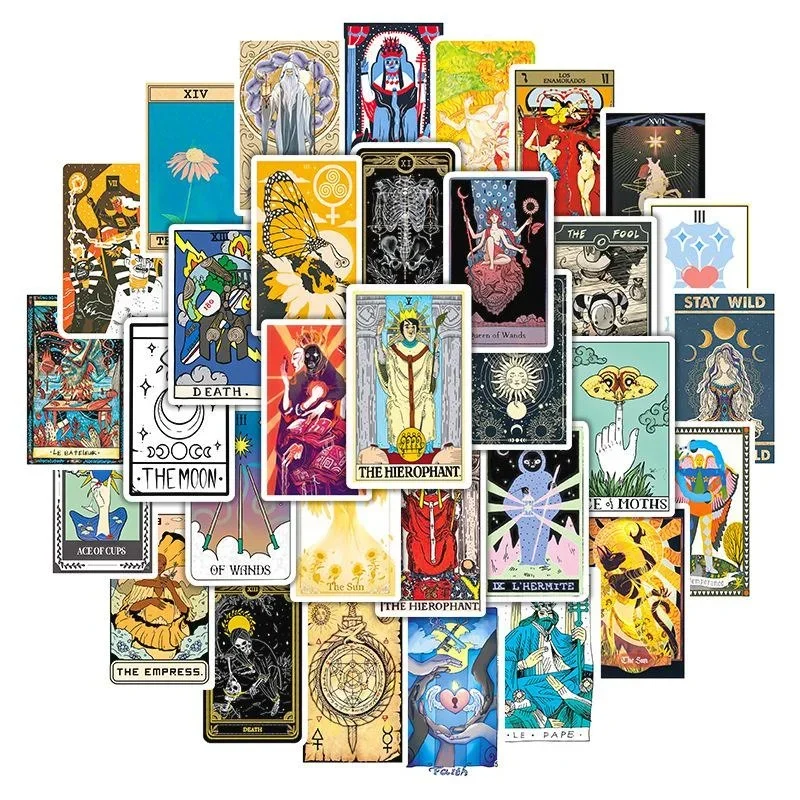 10/50/110Pcs Cartoon Tarot Deck Cards Divination Fortune Telling Doodle Sticker Waterproof Stickers Graffiti DIY Decals