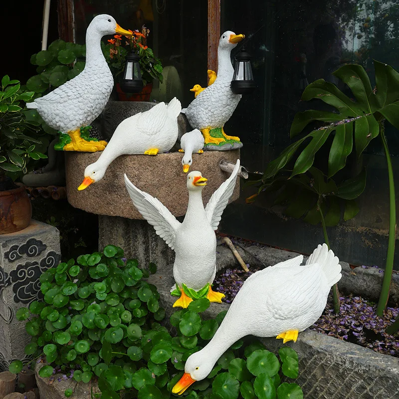 

Cross-border temu drinking duck solar garden light pool rockery landscaping simulation animal resin ornament crafts