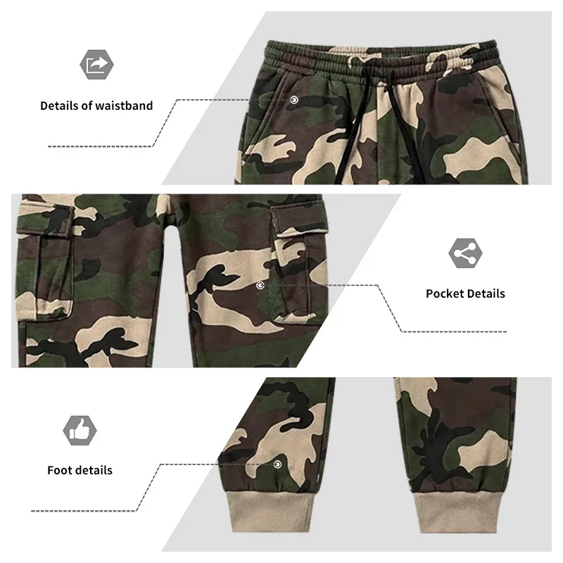 2026 Europäische Camouflage-Fleece-gefütterte Arbeitshose Outdoor Camouflage Trendige Hip-Hop Lose Pendlerhose für Herren – Detail 16