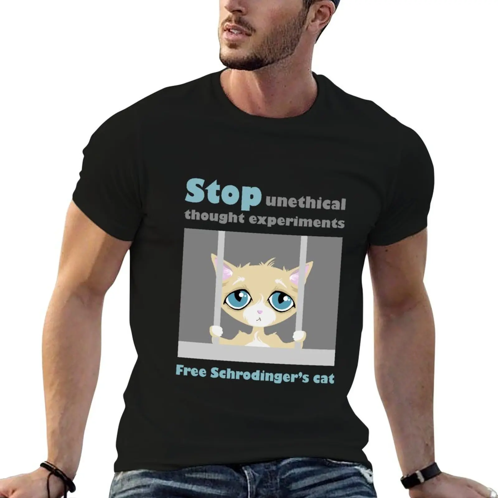 

Free schrodingers cat geek funny nerd T-Shirt man t shirt cotton high quality t shirts for man cotton T-Shirt
