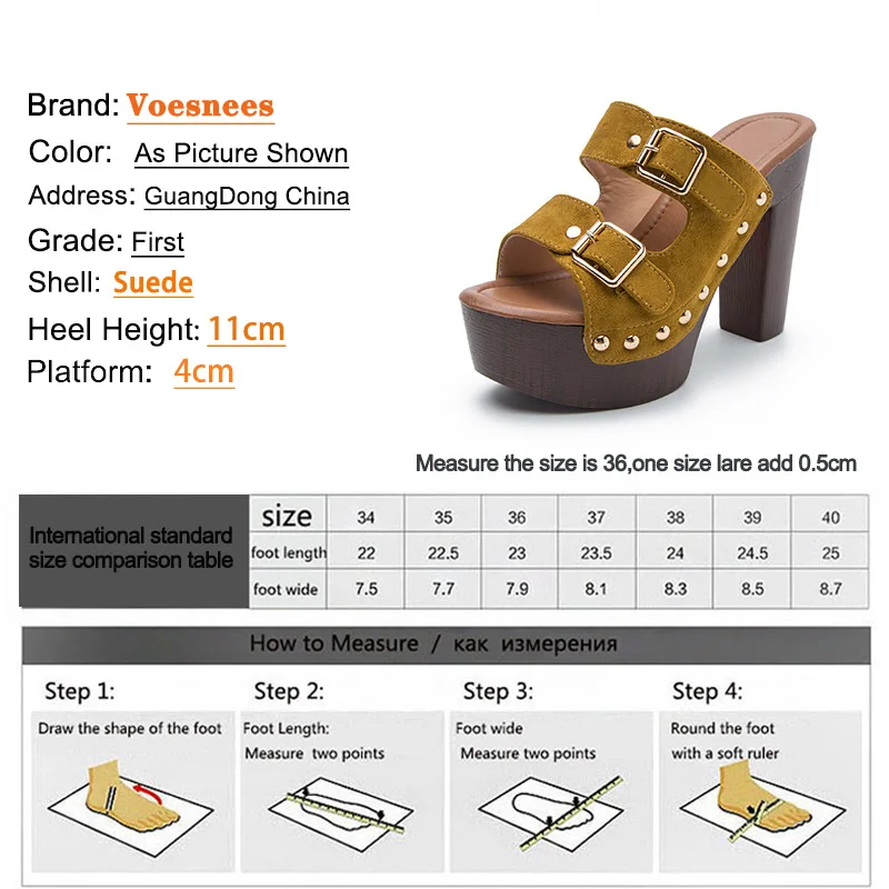 High Heels Sandals Women Outdoors Sexy Thick Platform Slippers 2022 New Rivet Pumps Summer Plus Size Suede Buckle Strap Shoes