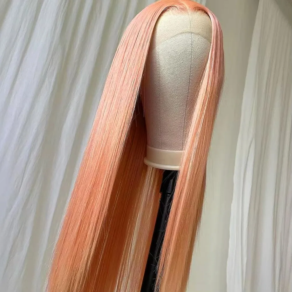 Synthetic Hair Lace Front Wig Light Orange Straight Lace Wigs for Women Heat Resistant Fiber  Glueless Cosplay Party Hair