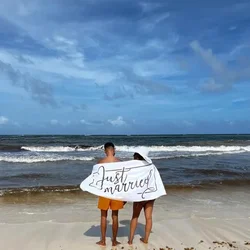 Just Married Mr Mrs bride groom Wife Husband Beach Towel Newlywed couple Honeymoon Vacation Wedding Gift present Photo props