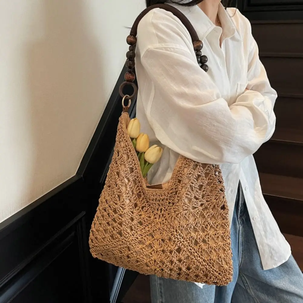 

Hollow Out Straw Woven Bag Tote Bag Beach Handbag Bohemian Beach Bag Large Capacity Bucket Bag Hollow Shoulder Bag Summer
